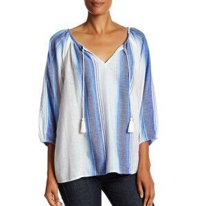 Joie Tunic Blouse Women Small Blue Stripe V-Neck Cotton Lightweight Resort